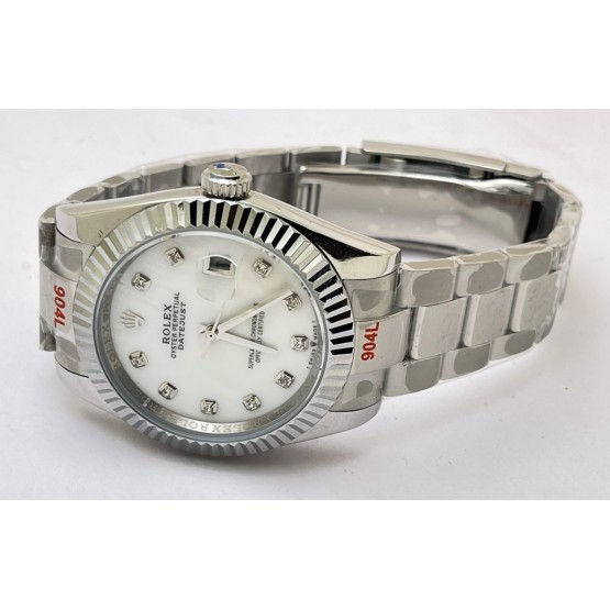 Rolex Date Just Mother Of Pearl White Steel Swiss Automatic Watch