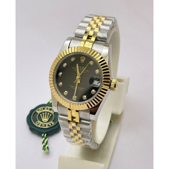 Rolex Datejust Diamond Marker Black Dual Tone Swiss Automatic Ladies Watch