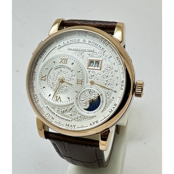 A. Lange & Shone Grand Lange 1 Moon Phase Rose Gold White Swiss Automatic Watch