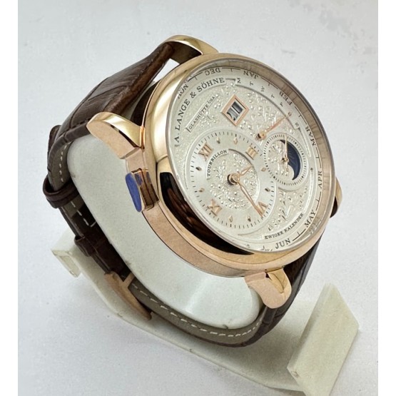 A. Lange & Shone Grand Lange 1 Moon Phase Rose Gold White Swiss Automatic Watch