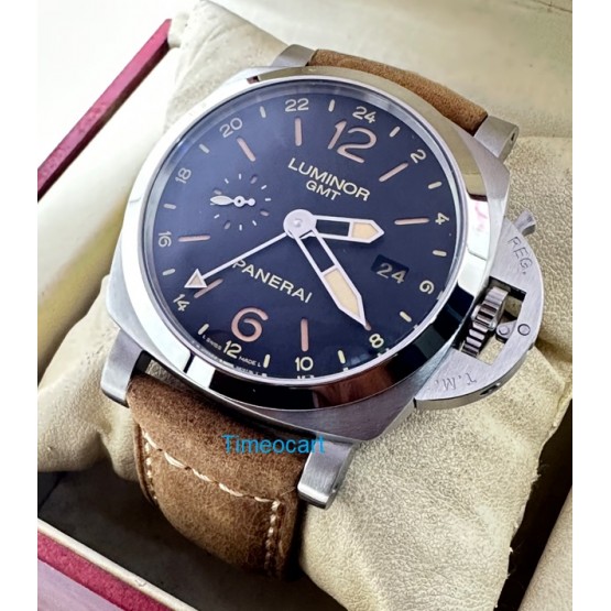 Panerai GMT Steel Brown Strap Swiss Automatic Watch