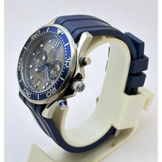 Omega Seamaster Diver Grey Chronograph Blue Rubber Strap Watch