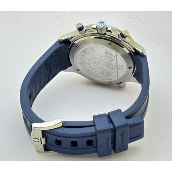 Omega Seamaster Diver Grey Chronograph Blue Rubber Strap Watch