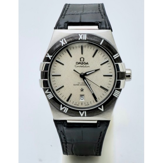 Omega Constellation White Black Strap Swiss Automatic Watch