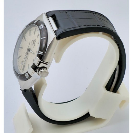 Omega Constellation White Black Strap Swiss Automatic Watch