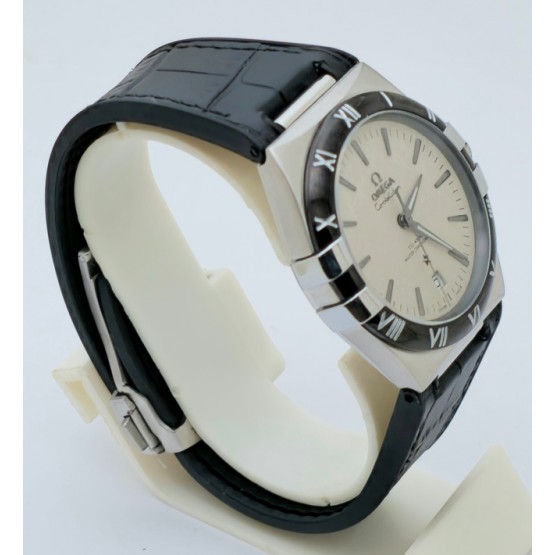 Omega Constellation White Black Strap Swiss Automatic Watch