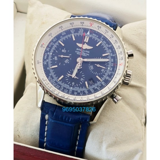 Breitling Navitimer Blue Leather Strap Swiss ETA Valjoux 7750 Automatic Watch