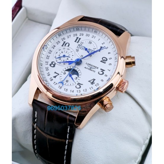 Longines Master Collection Rose Gold Leather Strap Swiss Automatic Watch