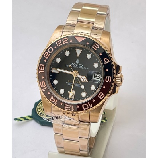 Rolex GMT Master II Rootbeer Everose Gold Swiss ETA 3285 Valjoux Movement Watch