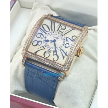 Franck Muller Master Square Diamond Blue Leather Strap Watch