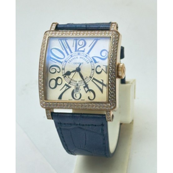 Franck Muller Master Square Diamond Blue Leather Strap Watch