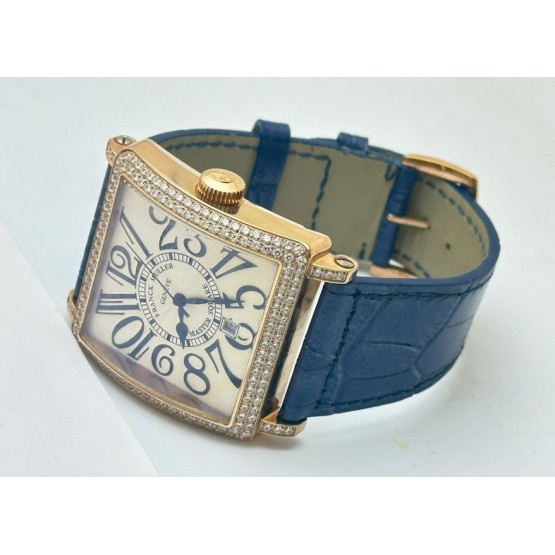 Franck Muller Master Square Diamond Blue Leather Strap Watch