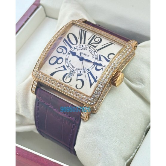 Franck Muller Master Square Full Diamond Leather Strap Watch