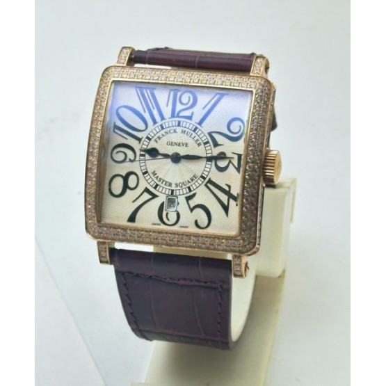 Franck Muller Master Square Full Diamond Leather Strap Watch