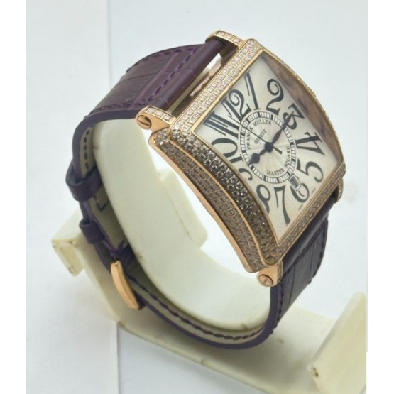 Franck Muller Master Square Full Diamond Leather Strap Watch