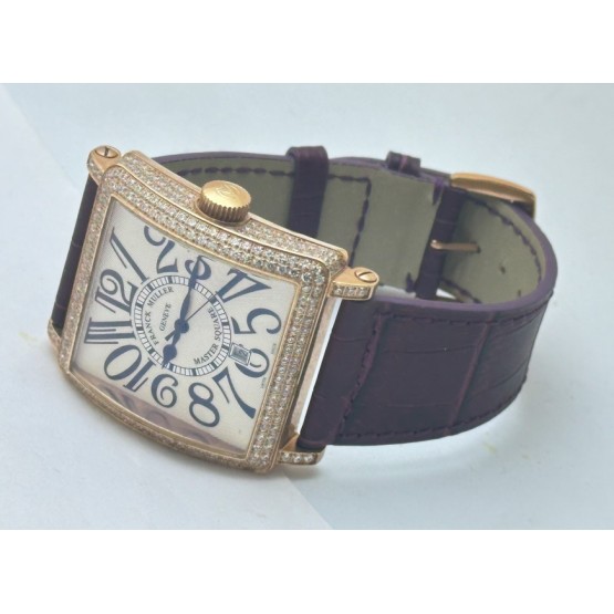 Franck Muller Master Square Full Diamond Leather Strap Watch