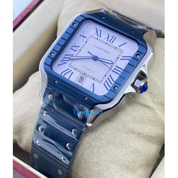 Cartier Santos De Blue PVD White Swiss Automatic Watch