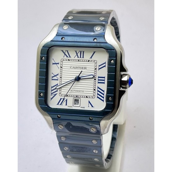 Cartier Santos De Blue PVD White Swiss Automatic Watch