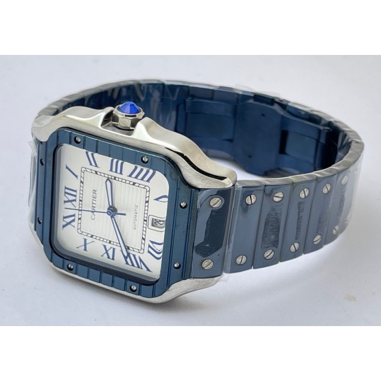 Cartier Santos De Blue PVD White Swiss Automatic Watch