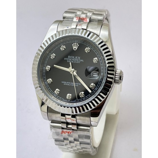 Rolex Date-Just Diamond Mark Black Steel Swiss Automatic Watch