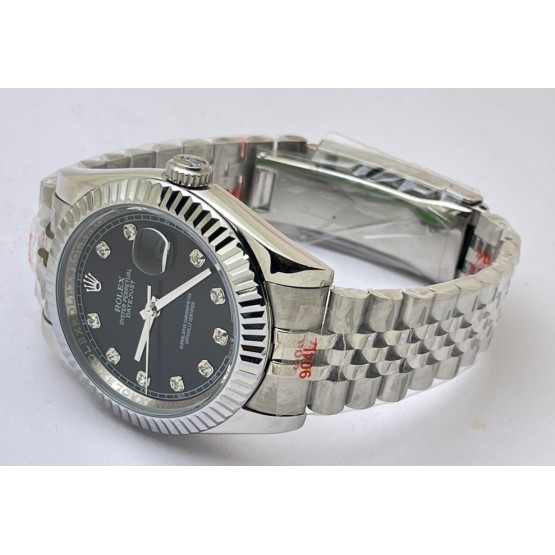 Rolex Date-Just Diamond Mark Black Steel Swiss Automatic Watch