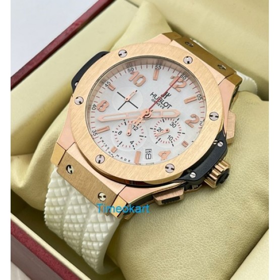 Hublot Big Bang Rose Gold White Rubber Strap Watch