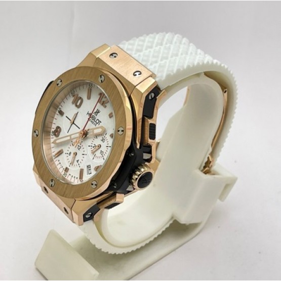 Hublot Big Bang Rose Gold White Rubber Strap Watch