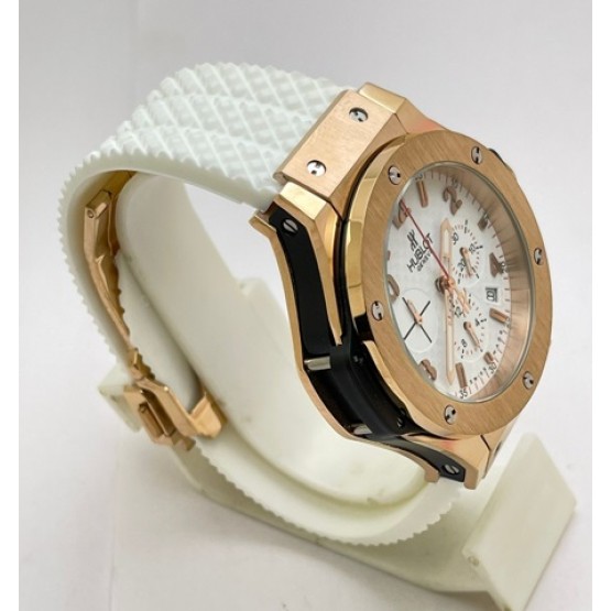 Hublot Big Bang Rose Gold White Rubber Strap Watch