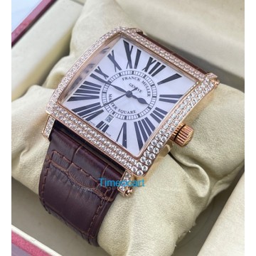 Franck Muller Master Square Diamond Rose Gold Leather Strap Watch