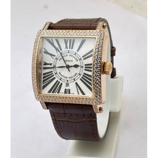 Franck Muller Master Square Diamond Rose Gold Leather Strap Watch