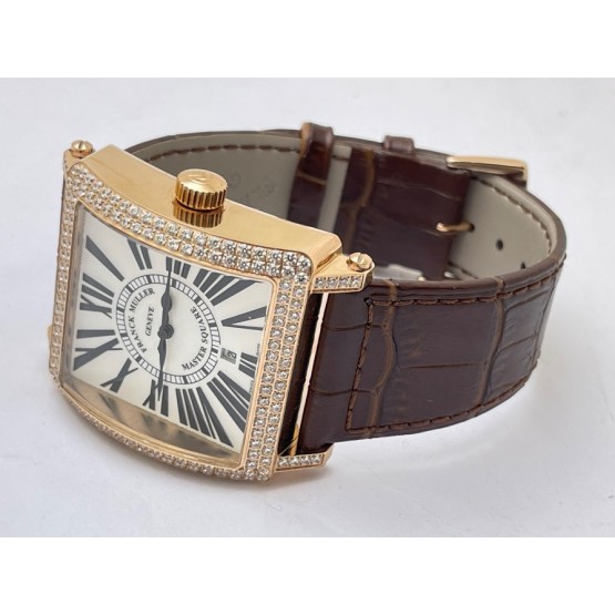 Franck Muller Master Square Diamond Rose Gold Leather Strap Watch