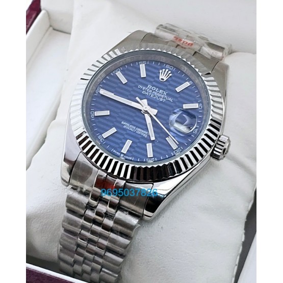 Rolex Date-Just Blue Fluted Motif Swiss Automatic Watch