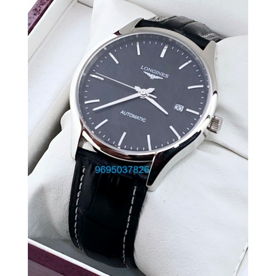 Longines Master Collection Black Steel 2 Leather Strap Swiss Automatic Watch