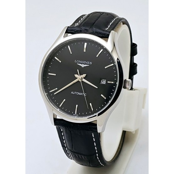 Longines Master Collection Black Steel 2 Leather Strap Swiss Automatic Watch