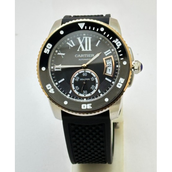 Cartier Calibre De Diver Steel Black Rubber Strap Watch