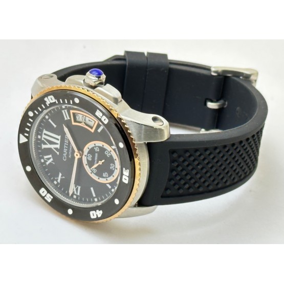 Cartier Calibre De Diver Steel Black Rubber Strap Watch