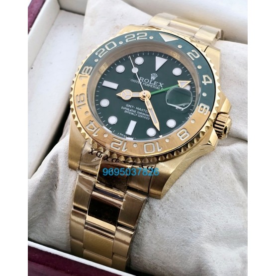 Rolex GMT Master II Golden Green Swiss ETA 3285 Valjoux Movement Watch