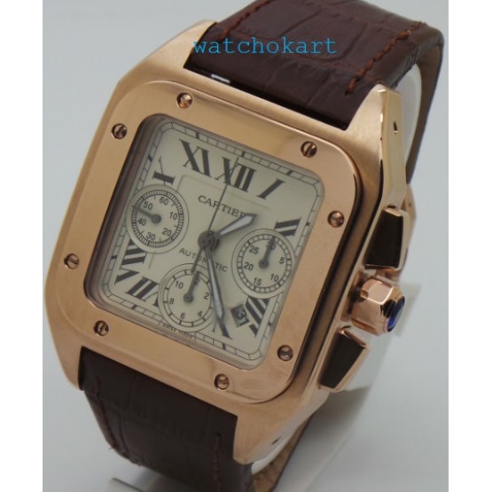 Cartier Santos 100 Swiss ETA Valjoux 7750 Rose Gold Watch