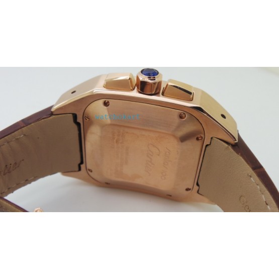 Cartier Santos 100 Swiss ETA Valjoux 7750 Rose Gold Watch