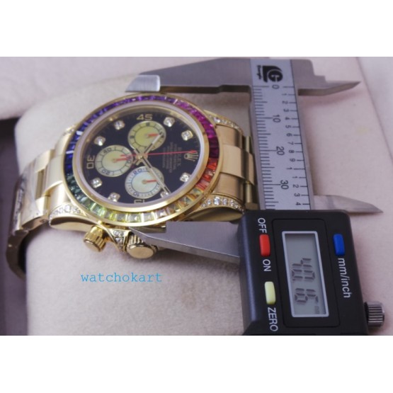 Rolex Cosmograph Daytona Rainbow Jewels Swiss ETA 7750 Valjoux Movement Watch