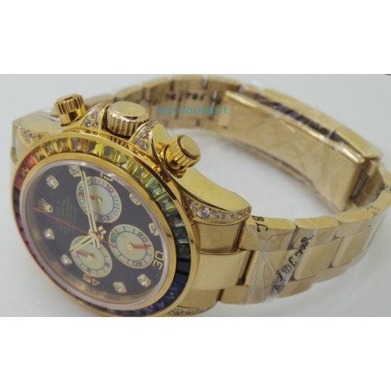 Rolex Cosmograph Daytona Rainbow Jewels Swiss ETA 7750 Valjoux Movement Watch