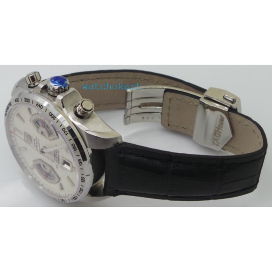 Tag Heuer Grand Carrera Calibre 17 Leather Strap White Swiss ETA 7750 Valjoux Movement Automatic Watch