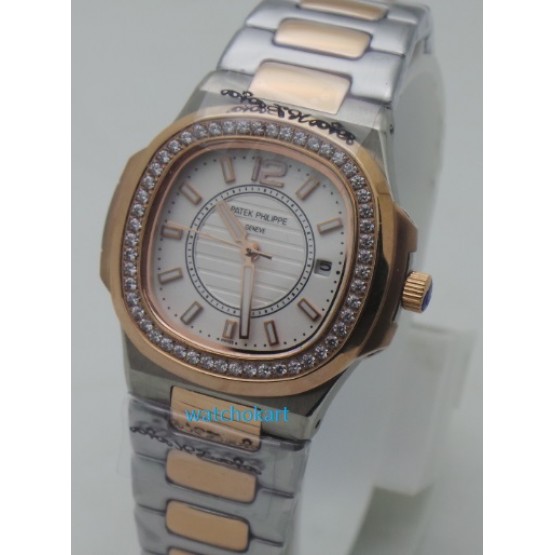 Patek Philippe Nautilus White Diamond Bezel Dual Tone Ladies Watch