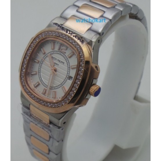 Patek Philippe Nautilus White Diamond Bezel Dual Tone Ladies Watch