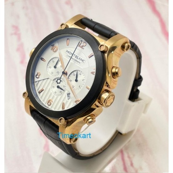 Mont Blanc White Chronograph Leather Strap Watch