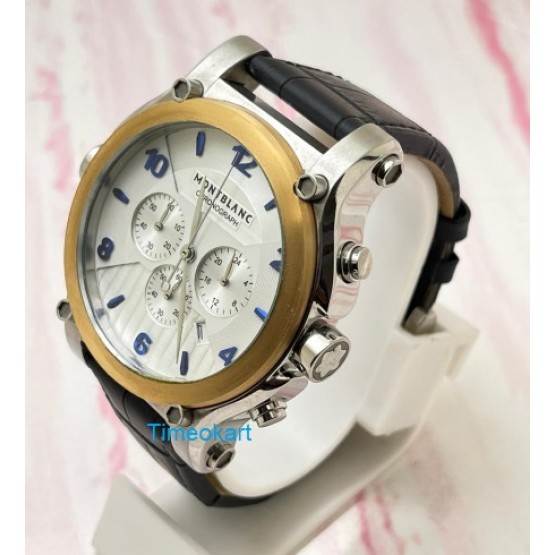 Mont Blanc White Chronograph Leather Strap Watch A