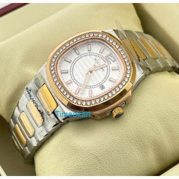 Patek Philippe Nautilus White Diamond Bezel Dual Tone Ladies Watch