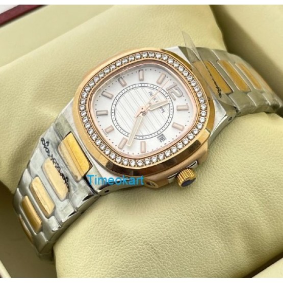 Patek Philippe Nautilus White Diamond Bezel Dual Tone Ladies Watch