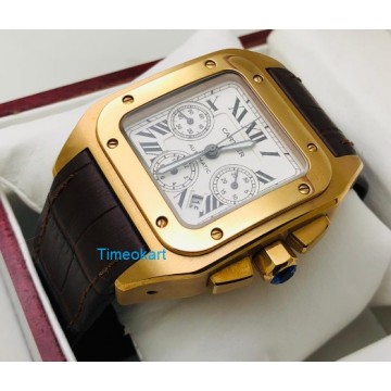 Cartier Santos 100 Swiss ETA Valjoux 7750 Rose Gold Watch