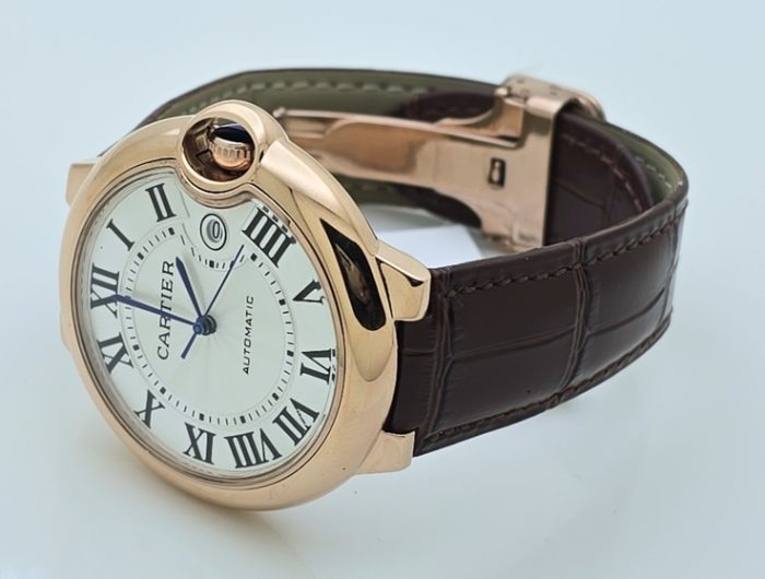 Cartier Ballon Bleu De Mens Rose Gold Leather Strap Swiss Automatic Watch - Image 5